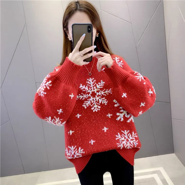 Knit sweater for women with winter pattern and puff sleeves Lune London