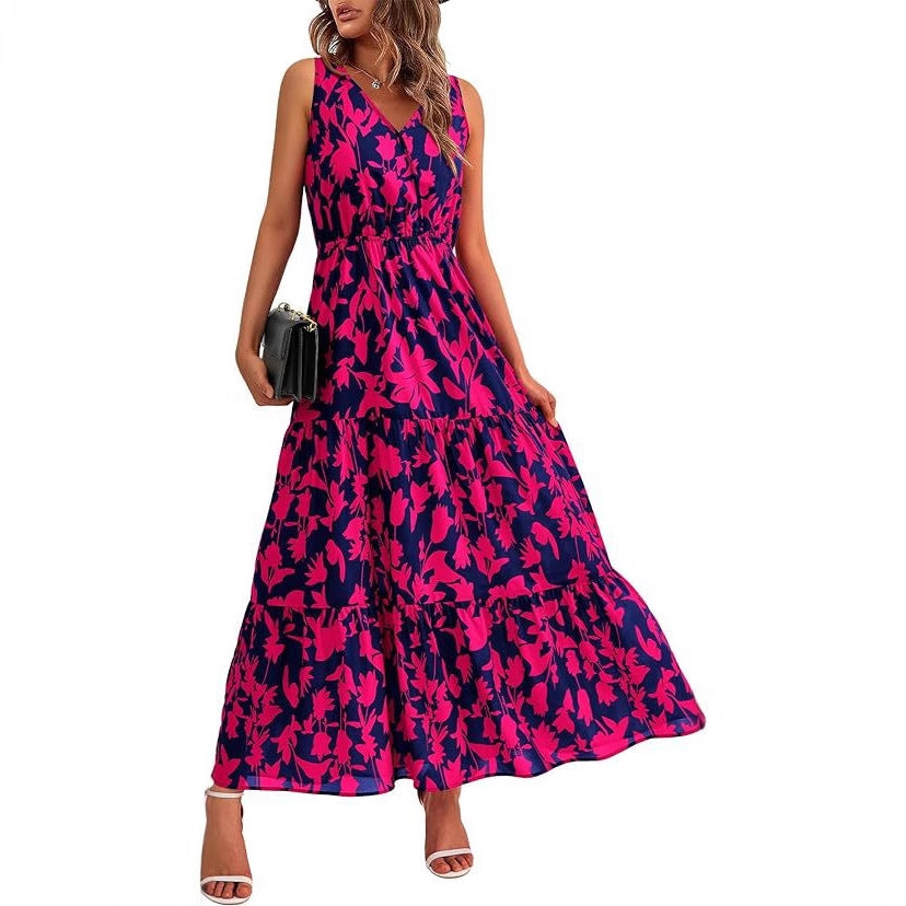Maxi dress for women with floral appliques and narrow straps Lune London