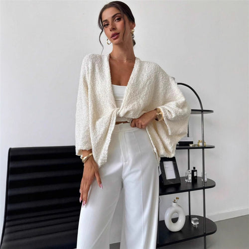 Casual roll-up jacket for women with large sleeves and textured fabric Lune London
