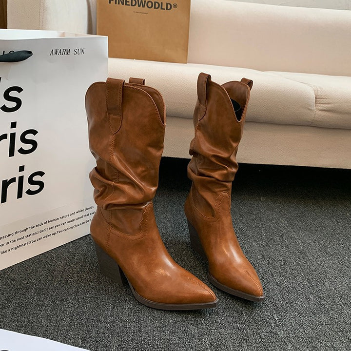 Western boots for women with an elegant drape and a Lune London heel