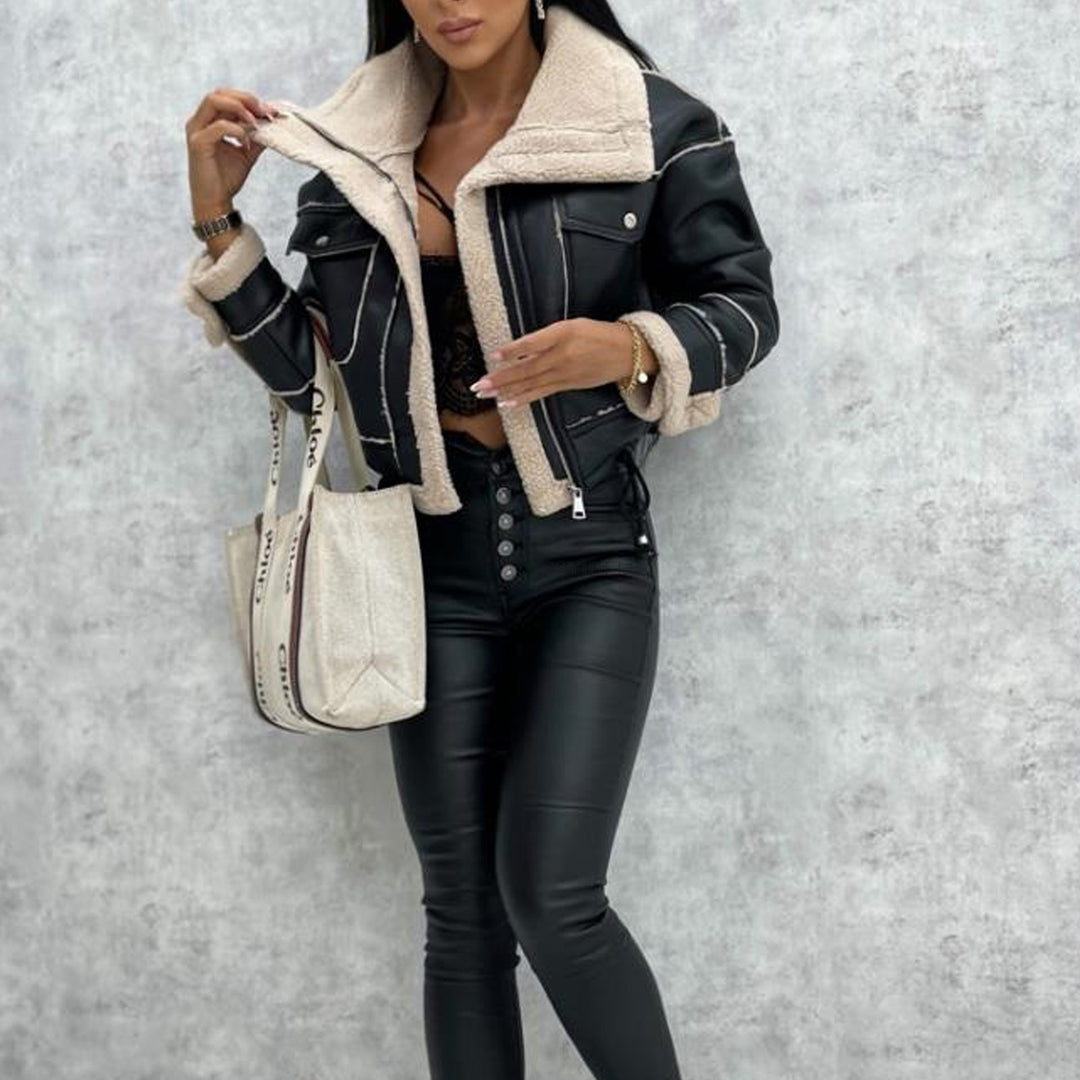 Ladies stylish biker jacket with faux fur lining Lune London