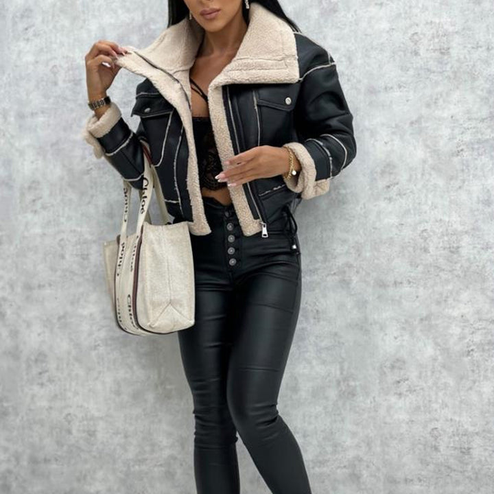 Ladies stylish biker jacket with faux fur lining Lune London