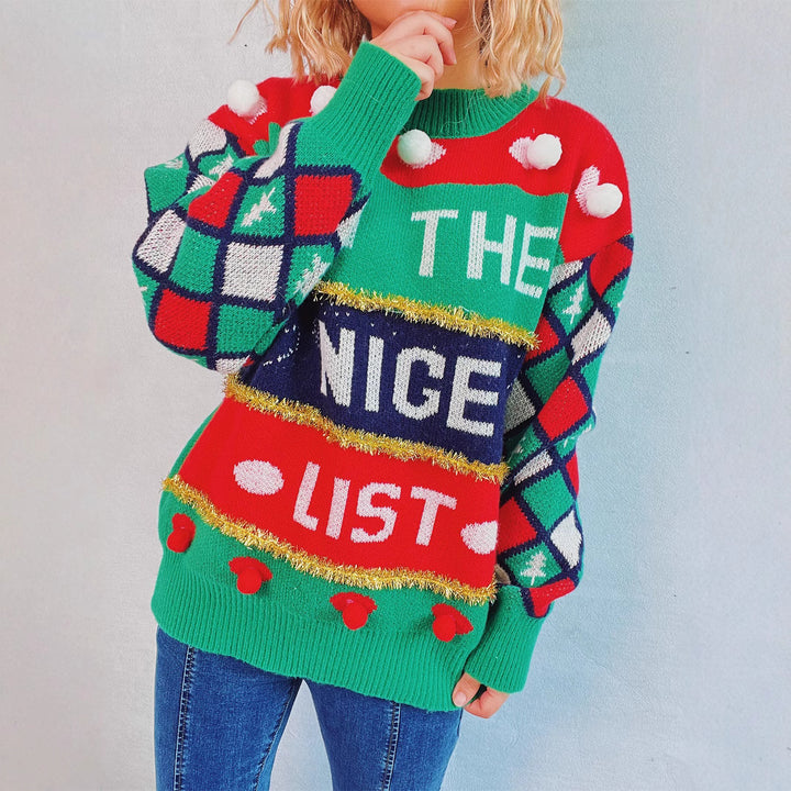 Christmas sweater for women with three-dimensional patterns and sparkling accents Lune London