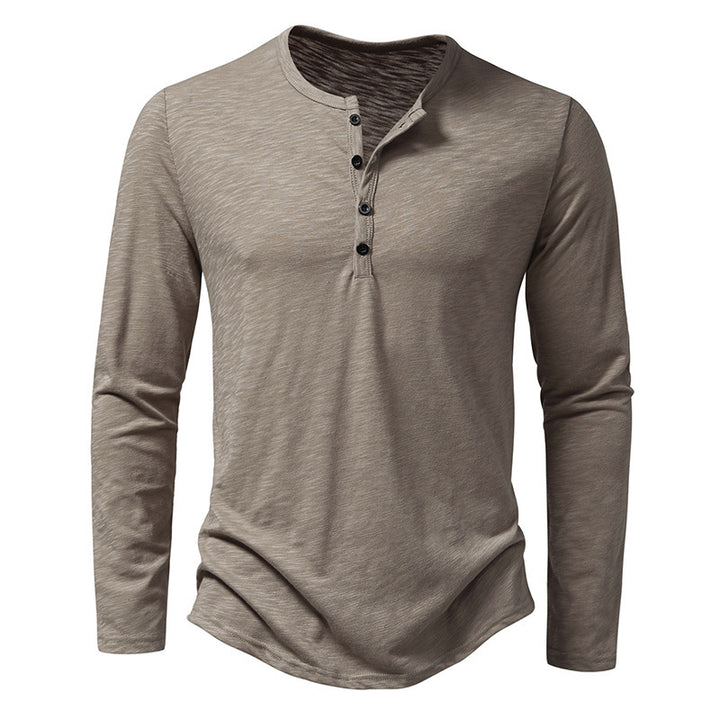 Long sleeve t-shirt for men with button placket and trendy high collar Lune London