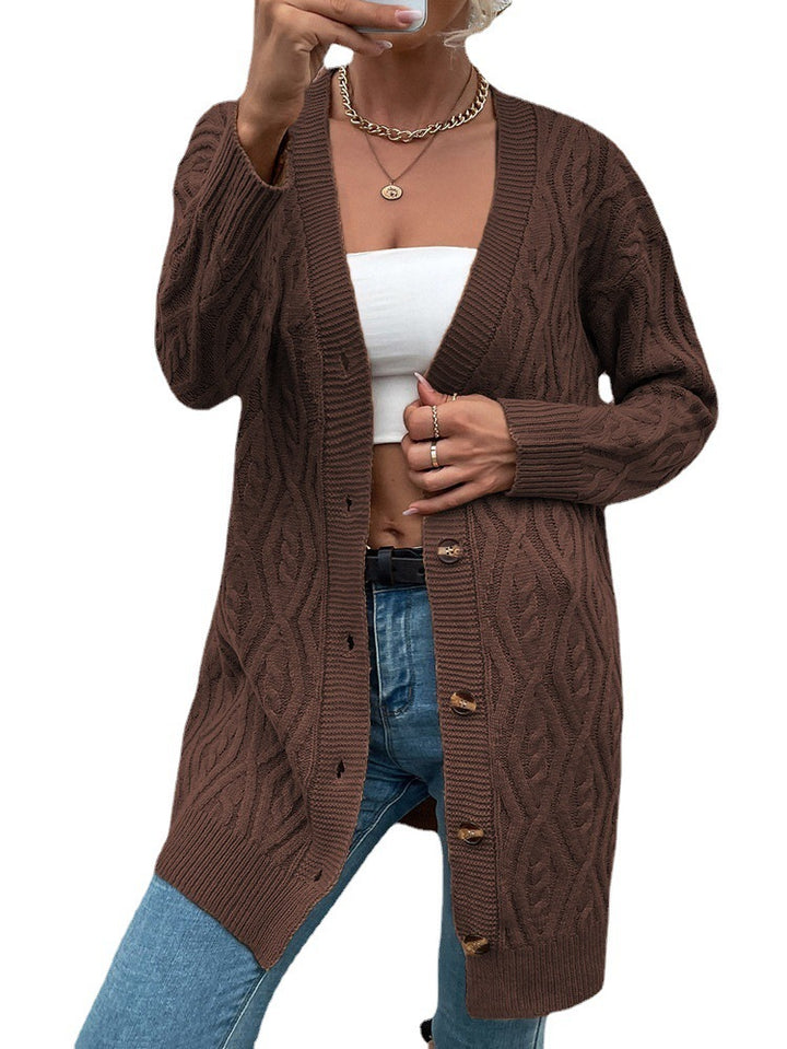 Ladies Chunky Knit Cardigan with open design and practical buttons Lune London
