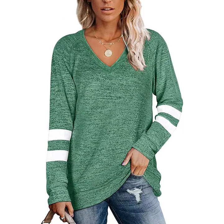 Long Sleeve Sporty T-Shirt for Women with V-Neck and Striped Details Lune London