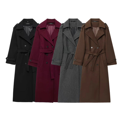 Ladies Elegant wool trench coat with double-breasted buttons and belted waist Lune London