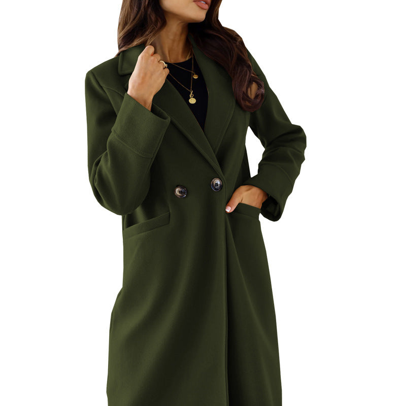 Women's Elegant Wool Coat with Double Breasting and Practical Pockets Lune London