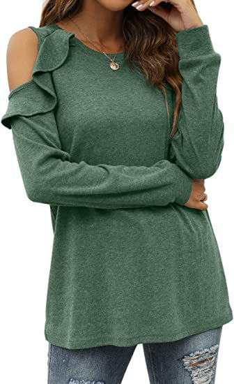 Long sleeve t-shirt for women with cut-out sleeves and ruffle detail Lune London
