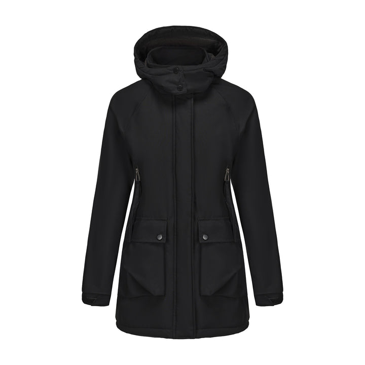Functional jacket for women with removable hood and practical pockets Lune London