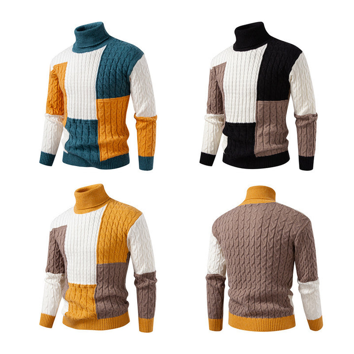 Men's highly crew-neck knitted sweater with a modern cable pattern and attractive color blocks Lune London