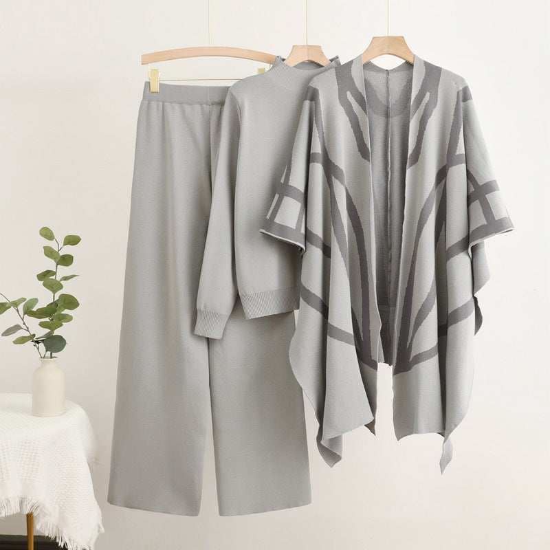 Trendy knit loungewear set for women with graphic poncho design Lune London