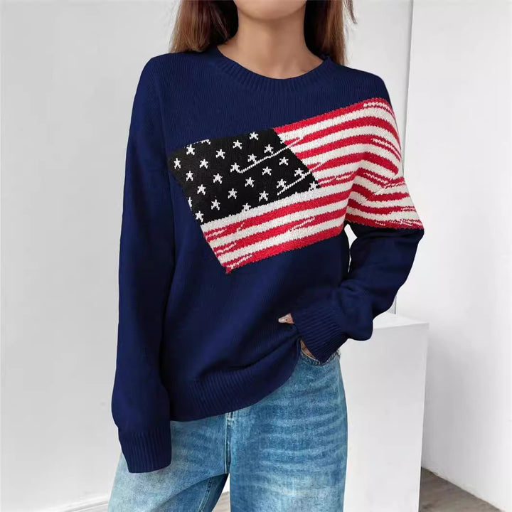 Knit sweater for women with flag pattern and relaxed fit Lune London