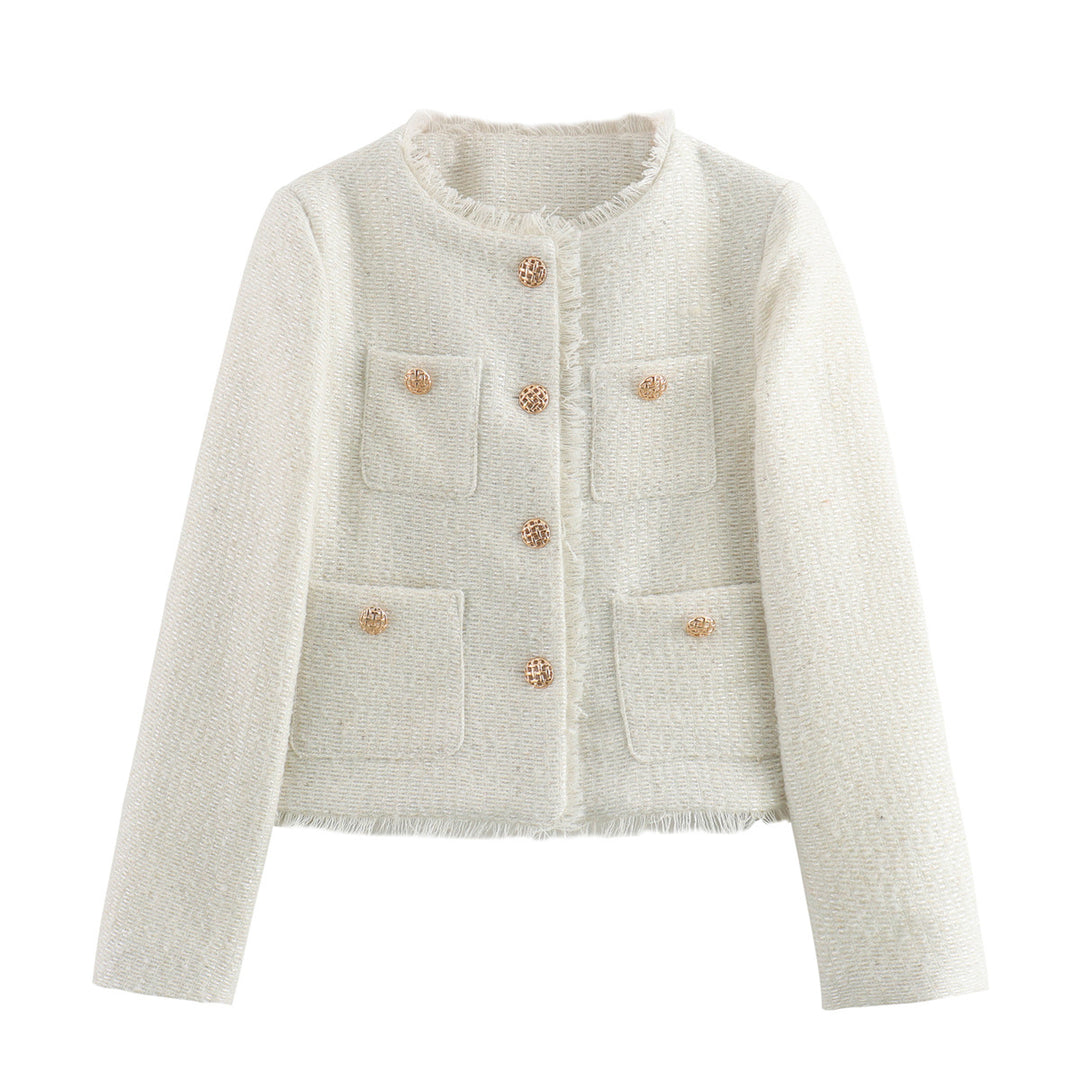 Elegant tweed jacket for women with fringes and practical pockets Lune London