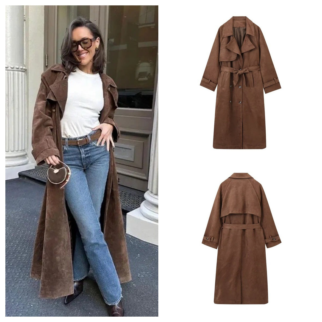 Ladies elegant suede trench coat chic and style