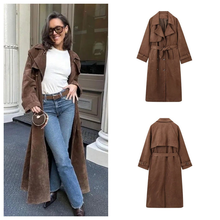 Ladies elegant suede trench coat chic and style