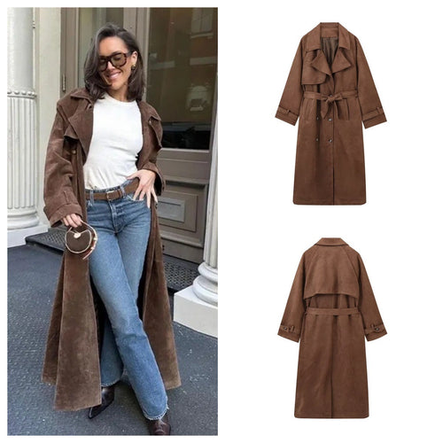 Ladies elegant suede trench coat chic and style