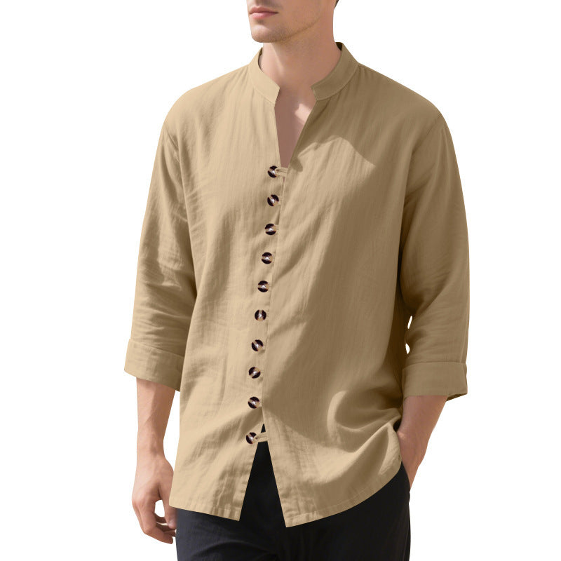 Casual long sleeve shirt for men with Henley collar and trendy buttons Lune London