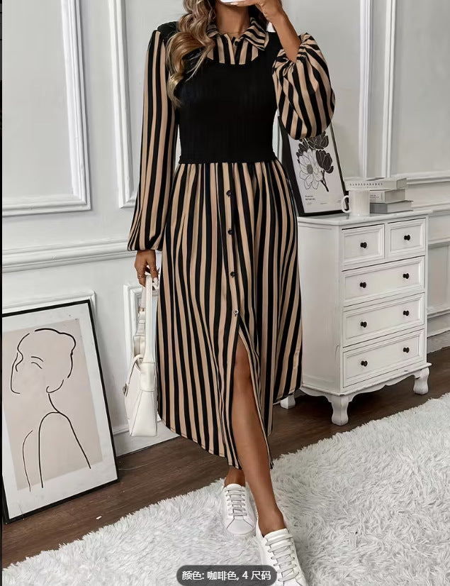 Robe rayée pour femmes avec haut ajusté et patte de boutonnage Chic & Stil