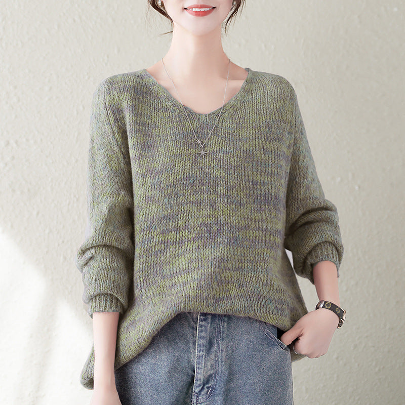 Pull en maille épaisse pour femme avec décolleté en V et coupe décontractée oversize Chic & Stil