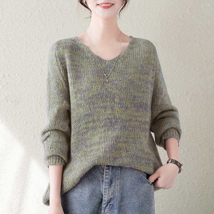 Pull en maille épaisse pour femme avec décolleté en V et coupe décontractée oversize Chic & Stil