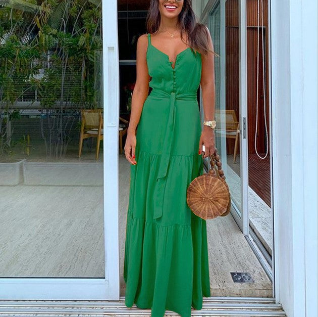 Fluid maxi dress with ruffles for women with adjustable straps Lune London