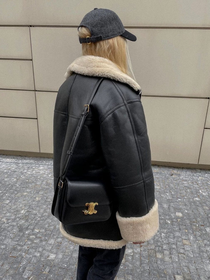 Women's faux leather jacket with teddy lining Lune London