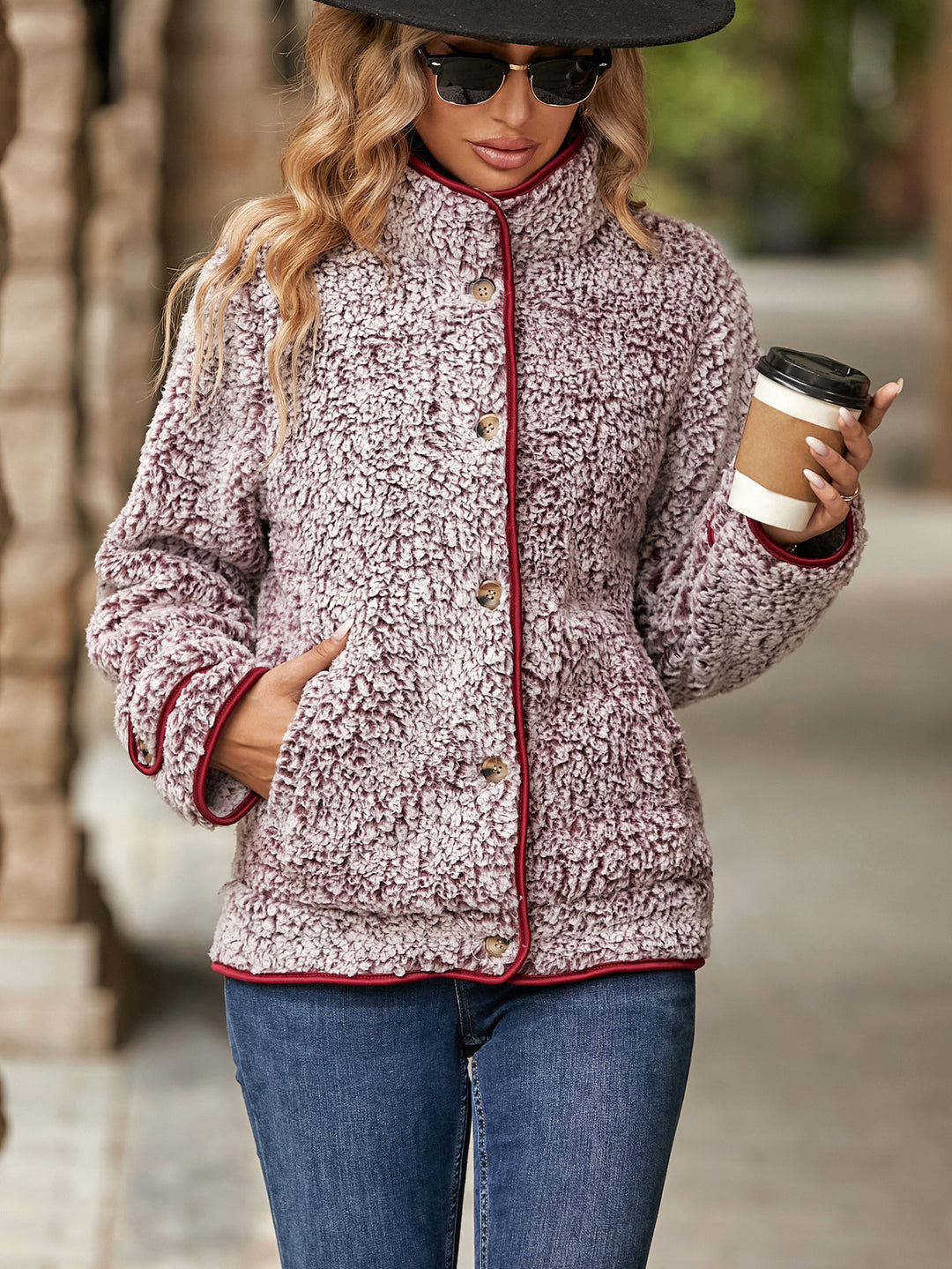 Fleece jacket for women with high collar and fluffy texture Lune London