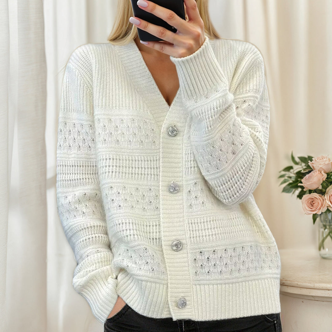 Women's knit jacket with diamond pattern and elegant buttons Lune London