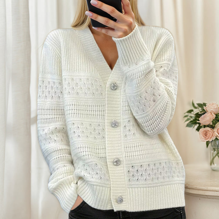 Women's knit jacket with diamond pattern and elegant buttons Lune London