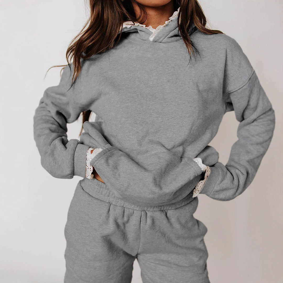 Casual hoodie set for women with decorative lace trim Lune London