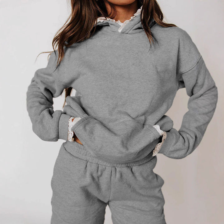 Casual hoodie set for women with decorative lace trim Lune London