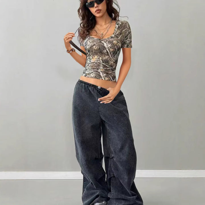 Lune London trendy V neck camo women's T-shirt