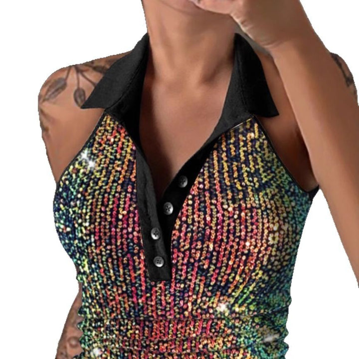 Ladies Sequin Leopard Print Polo Top Lune London