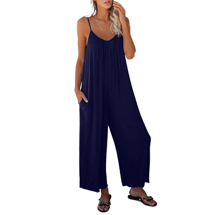 Casual summer jumpsuit for women with plunging neckline and practical pockets Lune London