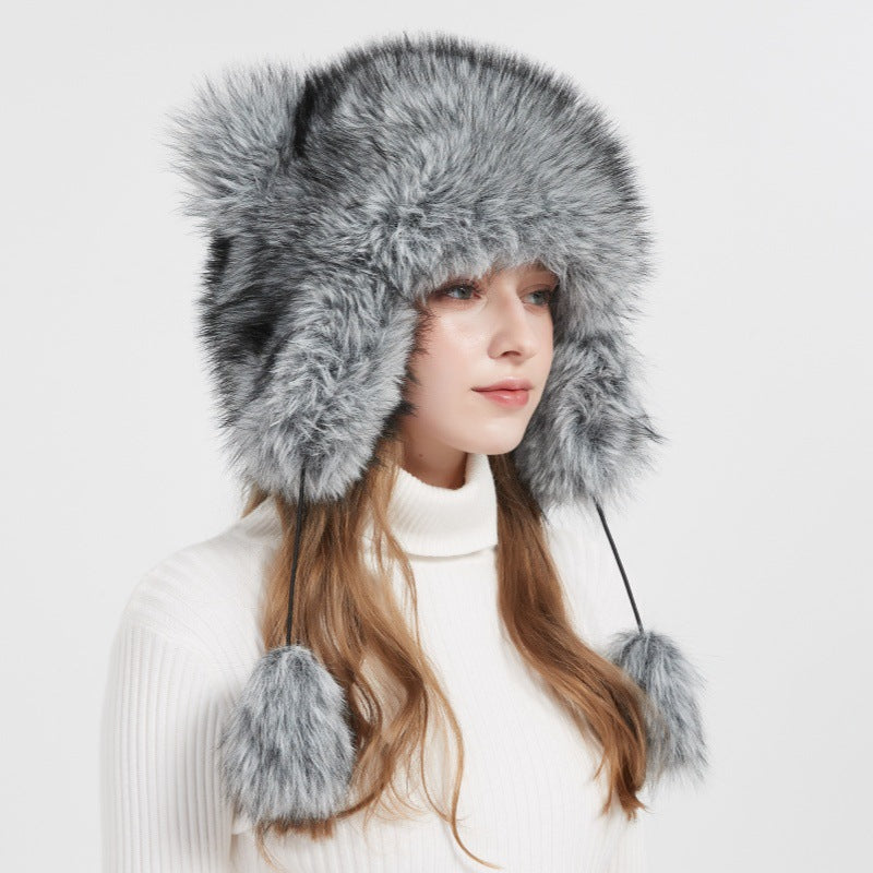 Woman Cozy Fur Hat with Ear Protection and Pompon Lune London