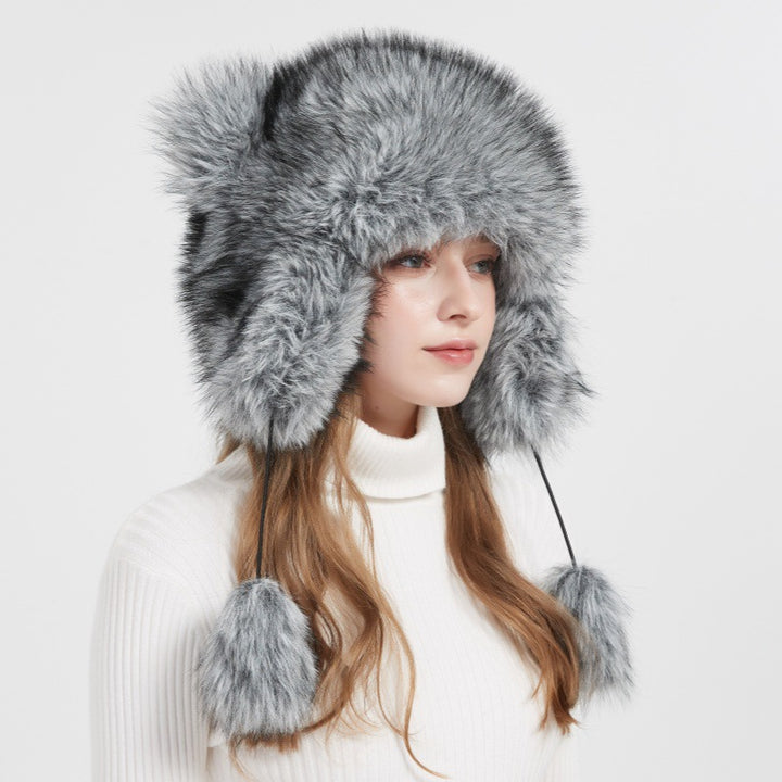 Woman Cozy Fur Hat with Ear Protection and Pompon Lune London
