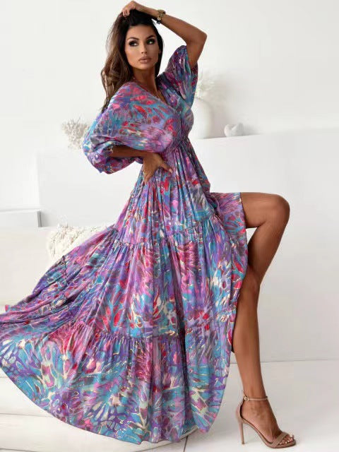Bohemian maxi dress for women with high slit Lune London