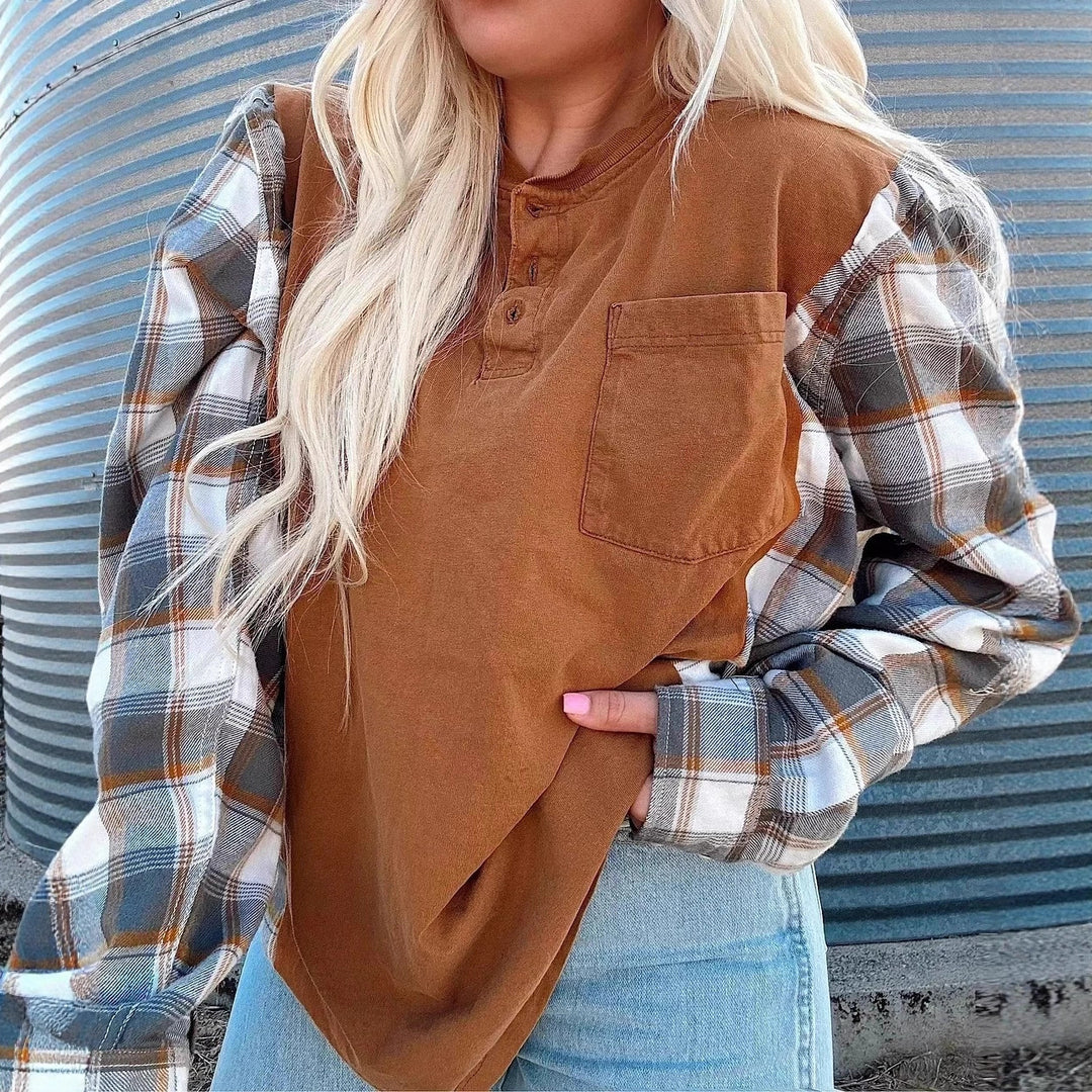 Chemise à manches longues pour femmes avec manches à carreaux Chic & Stil