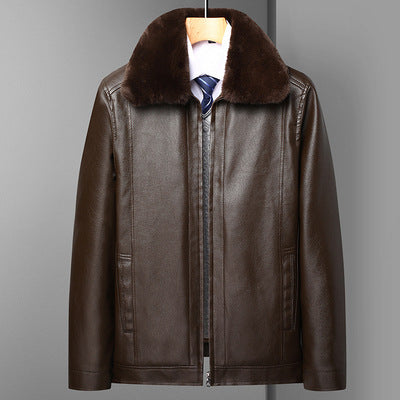 Elegant leather jacket for men with luxurious faux fur collar Lune London