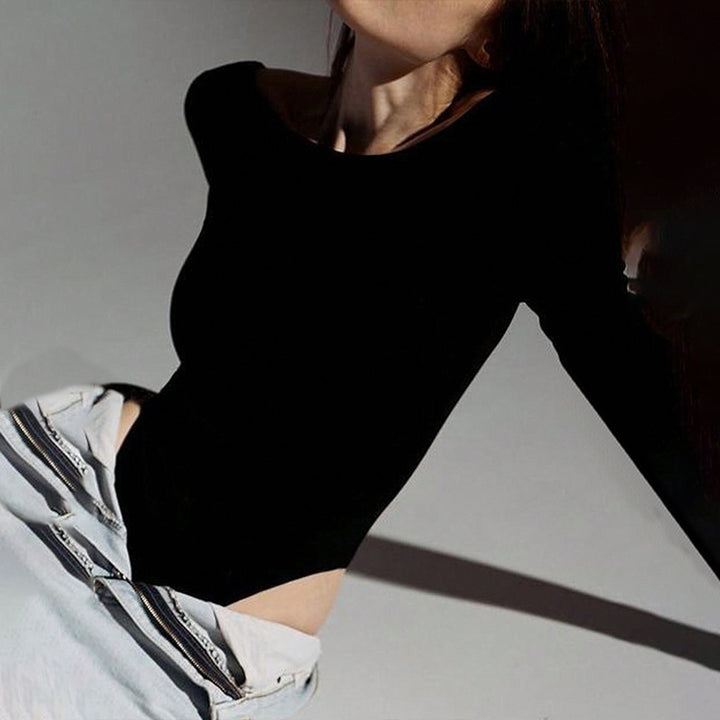 Chemisier ajusté à manches longues pour femme avec col rond et stretch à la mode Chic & Stil