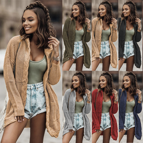 Knitted cardigan for women with modern braid design and open pockets Lune London