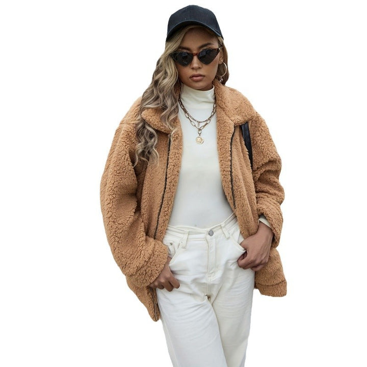 Ladies Cozy Fleece Jacket with High Collar and Zipper Lune London