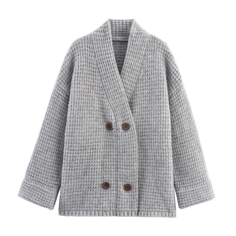Ladies quilted knit with decorative button closure and high collar Lune London
