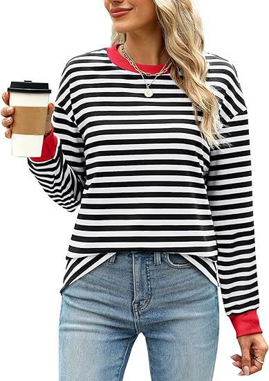 Ladies Casual Striped Sweater with Round Neck Lune London