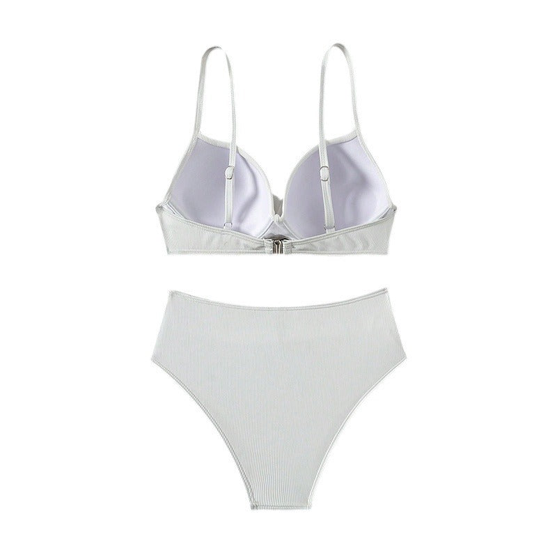 Ladies Ribbed Knit Envelope Crop Top and High Waist Bottom Set Lune London