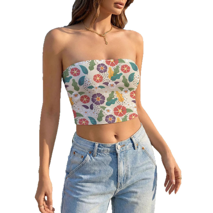 Women's bandeau top with floral bird motif and elastic fit Lune London
