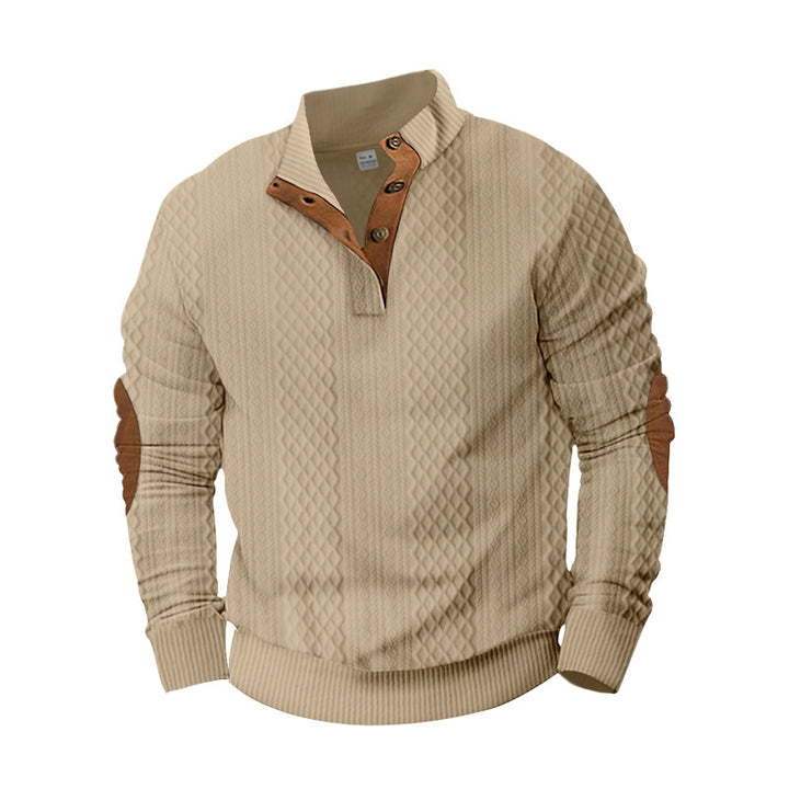 Knitted sweater for men with innovative high collar and modern leather applications Lune London