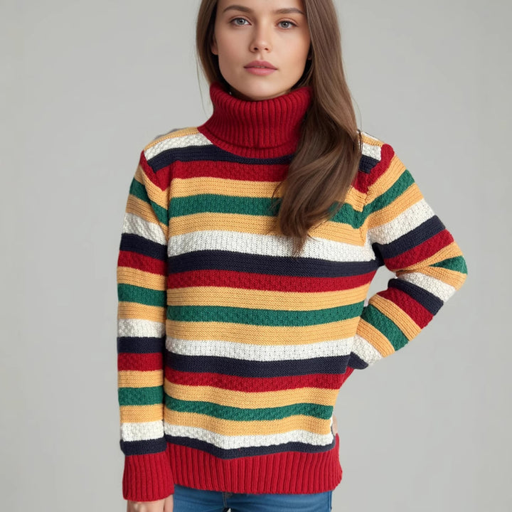 Pull en laine à col roulé rayé pour femmes avec une coupe décontractée et une texture douce Chic & Stil