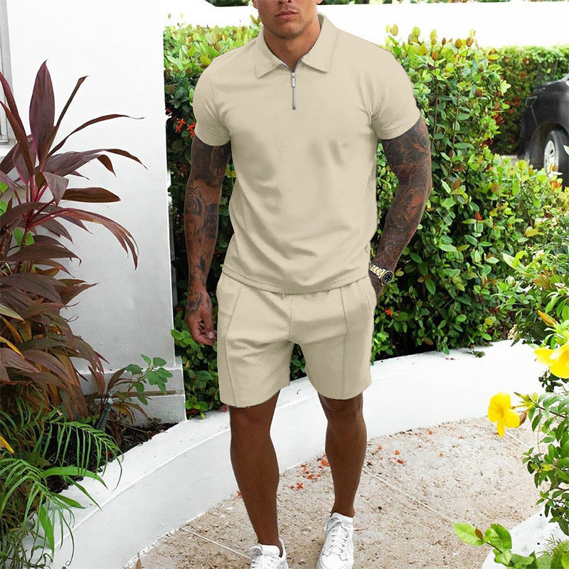 Men's Leisure Zip-Up Polo and Shorts Set Lune London
